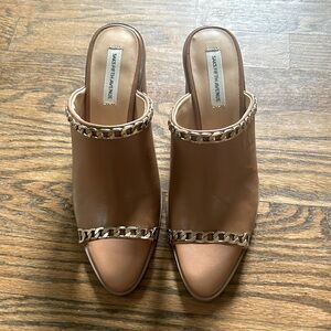 Saks Fifth Avenue Charlotte Cognac Mules with gold chain accents- size 8